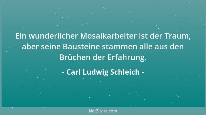 Carl Ludwig Schleich - Ein wunderlicher Mosaikarbeiter ist der Traum, aber seine Bausteine stammen alle aus den Brüchen der...
