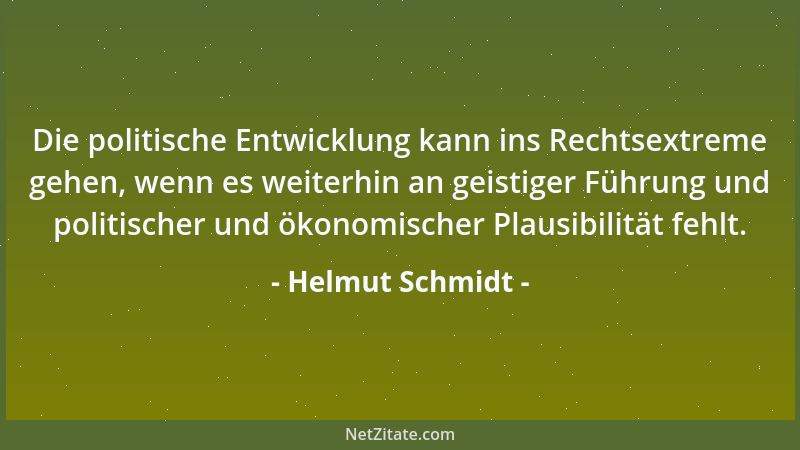 Helmut Schmidt - Die politische Entwicklung kann ins Rechtsextreme gehen, wenn es weiterhin an geistiger Führung und politi...