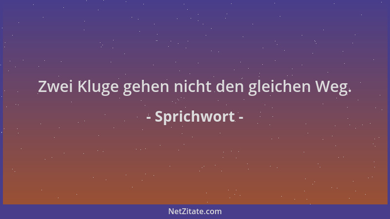 Sprichwort - Zwei Kluge gehen nicht den gleichen Weg....