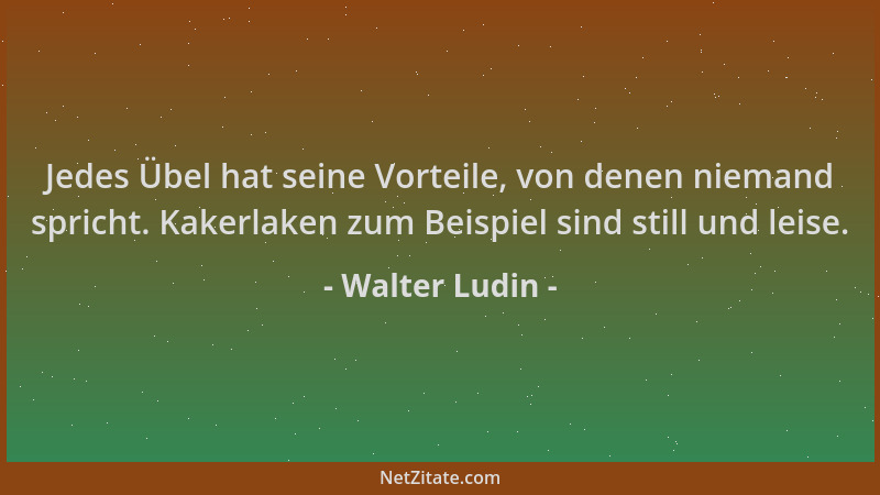 Walter Ludin - Jedes Übel hat seine Vorteile, von denen niemand spricht. Kakerlaken zum Beispiel sind still und leise....