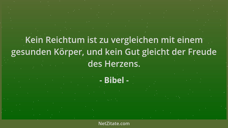 Bibel - Kein Reichtum ist zu vergleichen mit einem gesunden Körper, und kein Gut gleicht der Freude des Herzens....