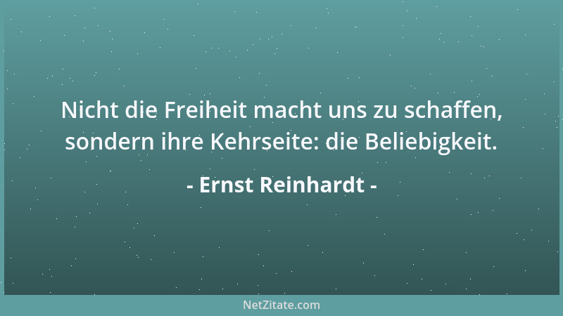Ernst Reinhardt - Nicht die Freiheit macht uns zu schaffen, sondern ihre Kehrseite: die Beliebigkeit....