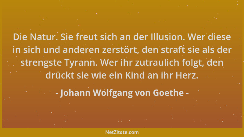 Johann Wolfgang von Goethe - Die Natur. Sie freut sich an der Illusion. Wer diese in sich und anderen zerstört, den straft...