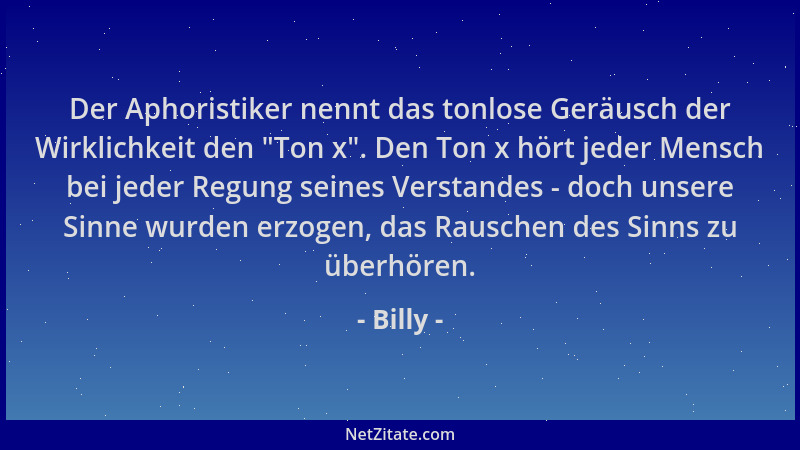 Billy - Der Aphoristiker nennt das tonlose Geräusch der Wirklichkeit den  "Ton x ". Den Ton x hört jeder Mensch bei jeder Reg...
