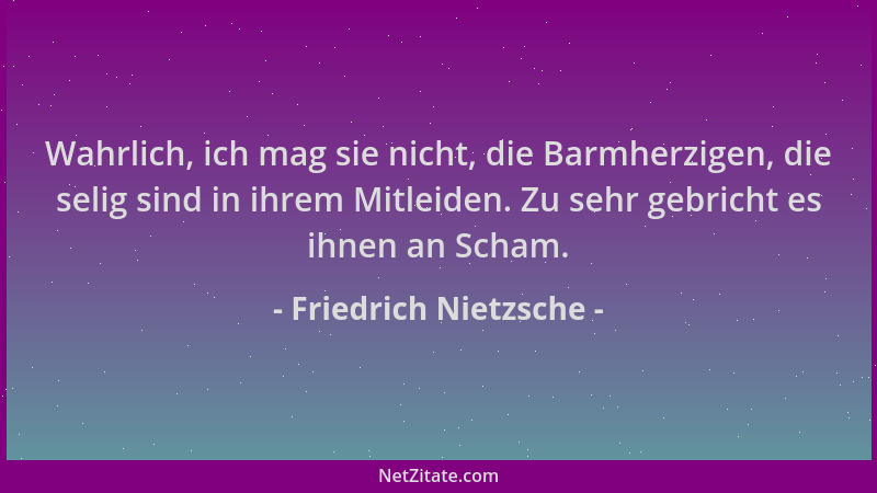 Friedrich Nietzsche - Wahrlich, ich mag sie nicht, die Barmherzigen, die selig sind in ihrem Mitleiden. Zu sehr gebricht es...