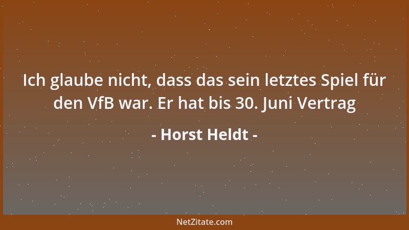 Horst Heldt - Ich glaube nicht, dass das sein letztes Spiel für den VfB war. Er hat bis 30. Juni Vertrag...
