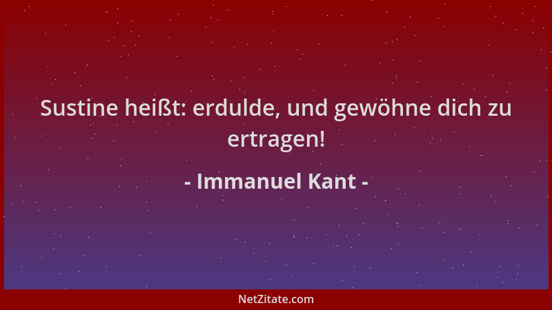 Immanuel Kant - Sustine heißt: erdulde, und gewöhne dich zu ertragen!...