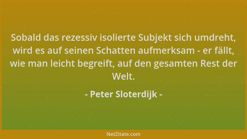 Peter Sloterdijk - Sobald das rezessiv isolierte Subjekt sich umdreht, wird es auf seinen Schatten aufmerksam - er fällt, w...
