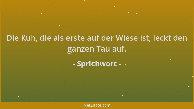 Sprichwort - Die Kuh, die als erste auf der Wiese ist, leckt den ganzen Tau auf....
