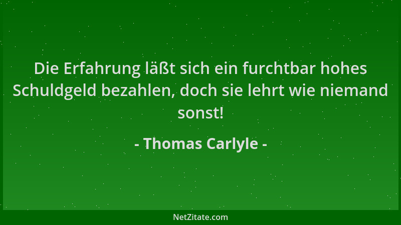 Thomas Carlyle - Die Erfahrung läßt sich ein furchtbar hohes Schuldgeld bezahlen, doch sie lehrt wie niemand sonst!...