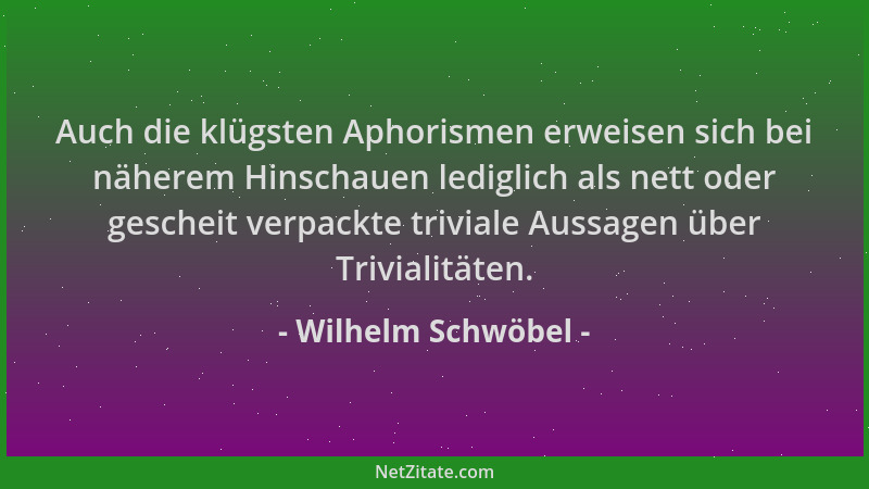 Wilhelm Schwöbel - Auch die klügsten Aphorismen erweisen sich bei näherem Hinschauen lediglich als nett oder gescheit verpa...