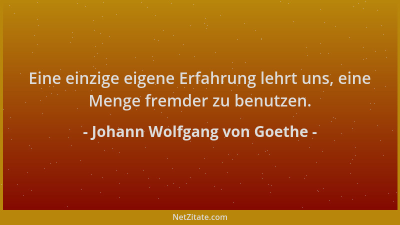 Johann Wolfgang von Goethe - Eine einzige eigene Erfahrung lehrt uns, eine Menge fremder zu benutzen....