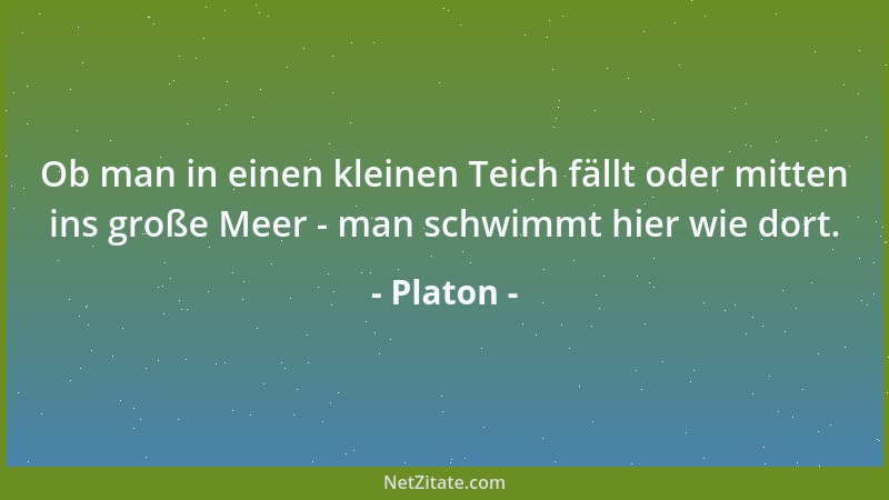 Platon - Ob man in einen kleinen Teich fällt oder mitten ins große Meer - man schwimmt hier wie dort....