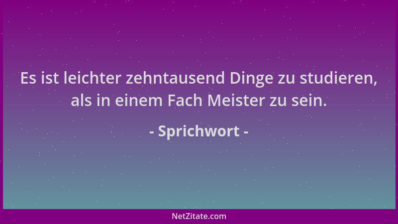 Sprichwort - Es ist leichter zehntausend Dinge zu studieren, als in einem Fach Meister zu sein....