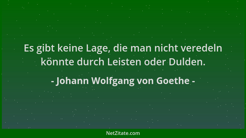 Johann Wolfgang von Goethe - Es gibt keine Lage, die man nicht veredeln könnte durch Leisten oder Dulden....
