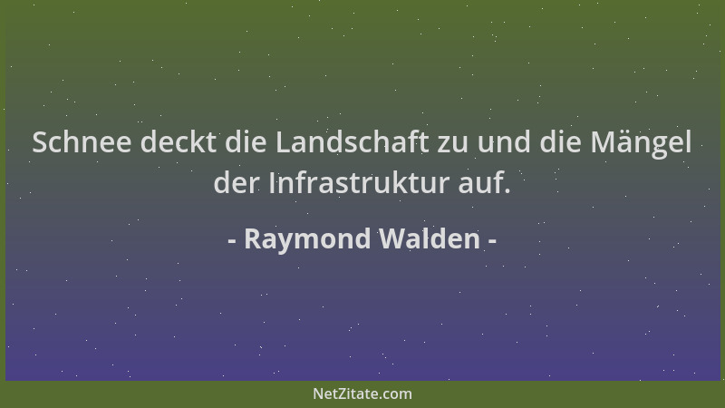 Raymond Walden - Schnee deckt die Landschaft zu und die Mängel der Infrastruktur auf....