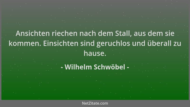 Wilhelm Schwöbel - Ansichten riechen nach dem Stall, aus dem sie kommen. Einsichten sind geruchlos und überall zu hause....