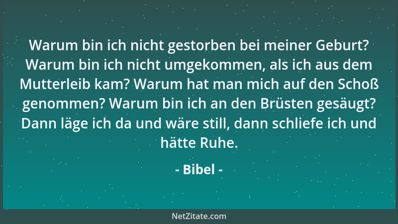 Bibel - Warum bin ich nicht gestorben bei meiner Geburt? Warum bin ich nicht umgekommen, als ich aus dem Mutterleib kam? Wa...