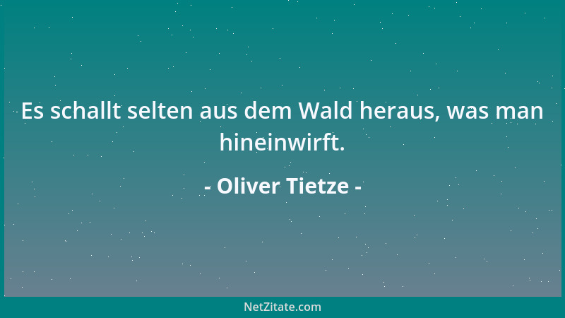 Oliver Tietze - Es schallt selten aus dem Wald heraus, was man hineinwirft....