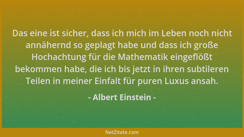 Albert Einstein - Das eine ist sicher, dass ich mich im Leben noch nicht annähernd so geplagt habe und dass ich große Hocha...
