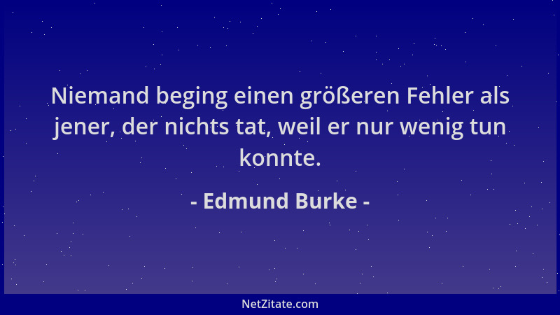 Edmund Burke - Niemand beging einen größeren Fehler als jener, der nichts tat, weil er nur wenig tun konnte....