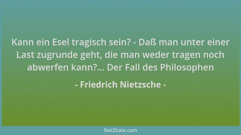 Friedrich Nietzsche - Kann ein Esel tragisch sein? - Daß man unter einer Last zugrunde geht, die man weder tragen noch abwe...
