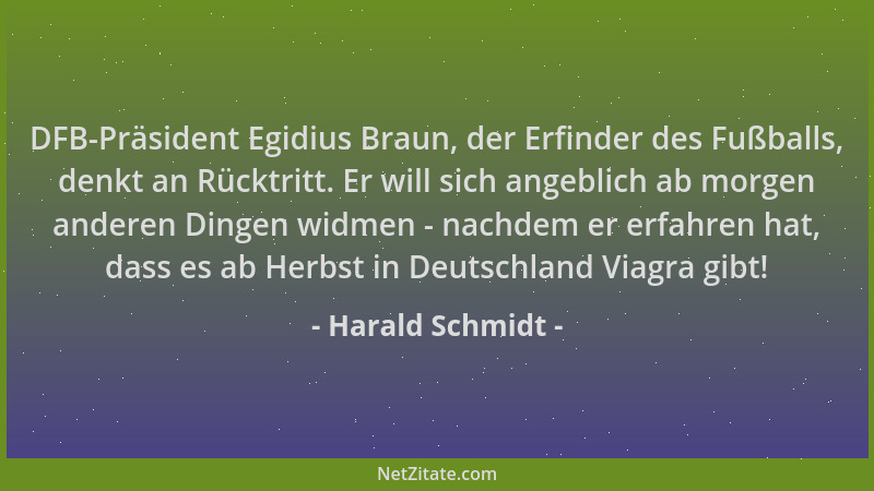 Harald Schmidt - DFB-Präsident Egidius Braun, der Erfinder des Fußballs, denkt an Rücktritt. Er will sich angeblich ab morg...