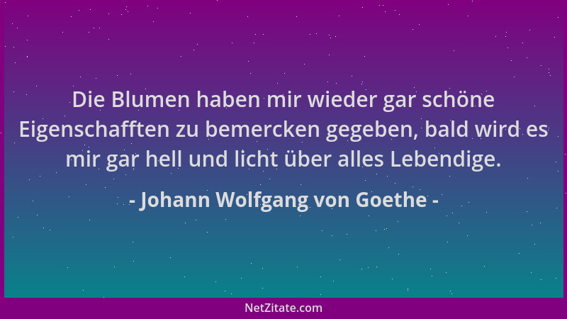 Johann Wolfgang von Goethe - Die Blumen haben mir wieder gar schöne Eigenschafften zu bemercken gegeben, bald wird es mir g...