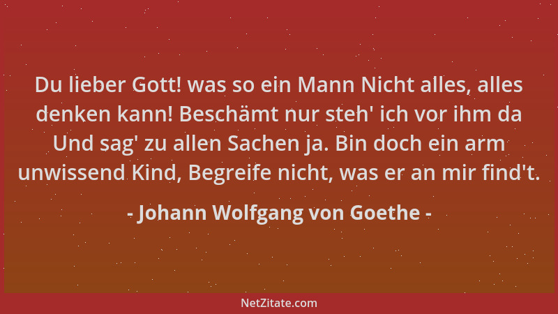Johann Wolfgang von Goethe - Du lieber Gott! was so ein Mann Nicht alles, alles denken kann! Beschämt nur steh ' ich vor ihm...