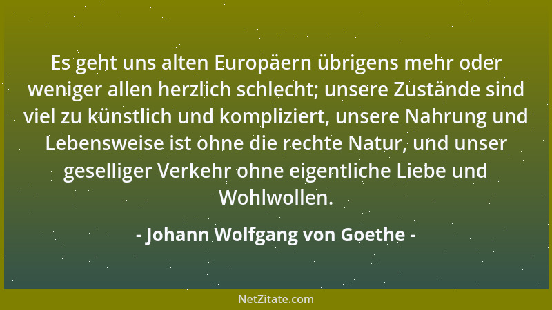 Johann Wolfgang von Goethe - Es geht uns alten Europäern übrigens mehr oder weniger allen herzlich schlecht; unsere Zuständ...