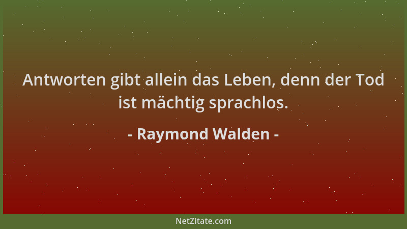 Raymond Walden - Antworten gibt allein das Leben, denn der Tod ist mächtig sprachlos....