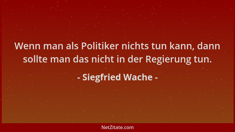 Siegfried Wache - Wenn man als Politiker nichts tun kann, dann sollte man das nicht in der Regierung tun....