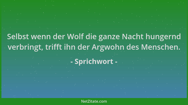 Sprichwort - Selbst wenn der Wolf die ganze Nacht hungernd verbringt, trifft ihn der Argwohn des Menschen....