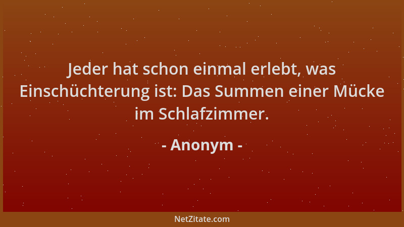 Anonym - Jeder hat schon einmal erlebt, was Einschüchterung ist: Das Summen einer Mücke im Schlafzimmer....