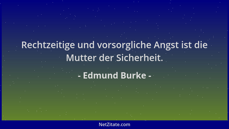 Edmund Burke - Rechtzeitige und vorsorgliche Angst ist die Mutter der Sicherheit....