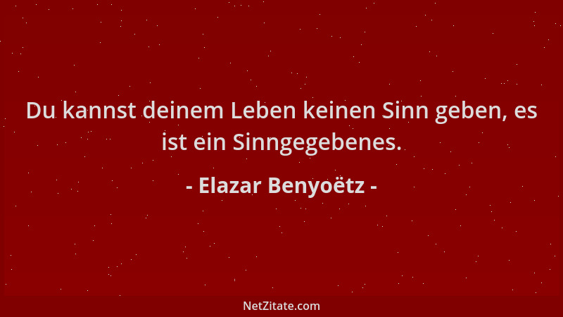 Elazar Benyoëtz - Du kannst deinem Leben keinen Sinn geben, es ist ein Sinngegebenes....