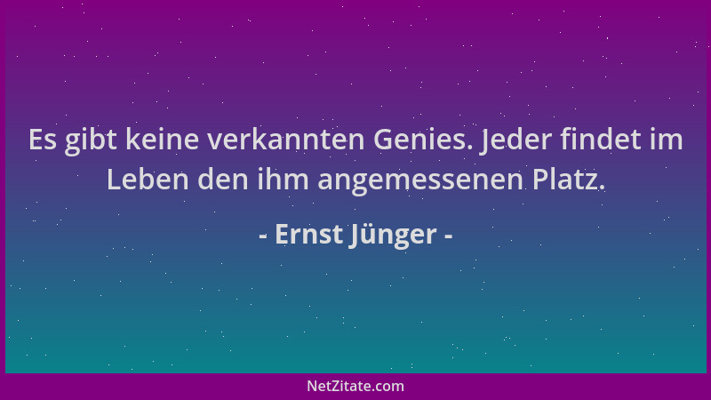 Ernst Jünger - Es gibt keine verkannten Genies. Jeder findet im Leben den ihm angemessenen Platz....