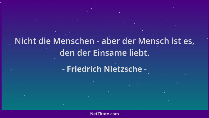 Friedrich Nietzsche - Nicht die Menschen - aber der Mensch ist es, den der Einsame liebt....