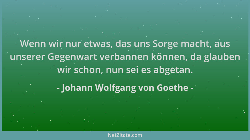 Johann Wolfgang von Goethe - Wenn wir nur etwas, das uns Sorge macht, aus unserer Gegenwart verbannen können, da glauben wi...
