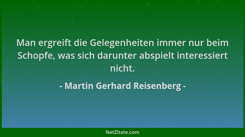Martin Gerhard Reisenberg - Man ergreift die Gelegenheiten immer nur beim Schopfe, was sich darunter abspielt interessiert...