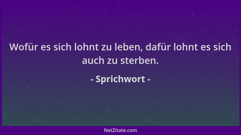 Sprichwort - Wofür es sich lohnt zu leben, dafür lohnt es sich auch zu sterben....