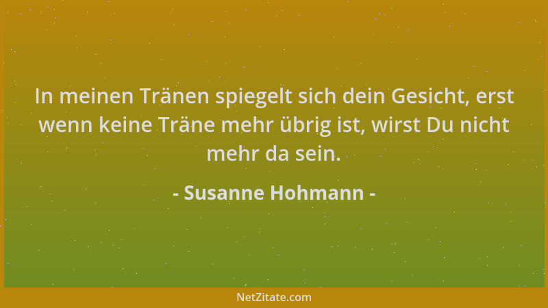 Susanne Hohmann - In meinen Tränen spiegelt sich dein Gesicht, erst wenn keine Träne mehr übrig ist, wirst Du nicht mehr da...