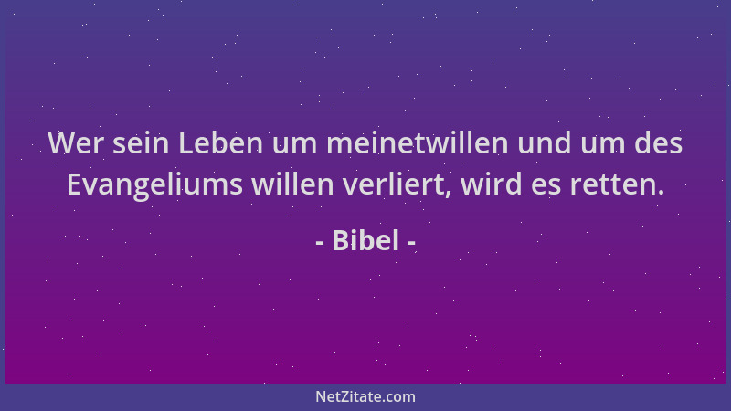 Bibel - Wer sein Leben um meinetwillen und um des Evangeliums willen verliert, wird es retten....