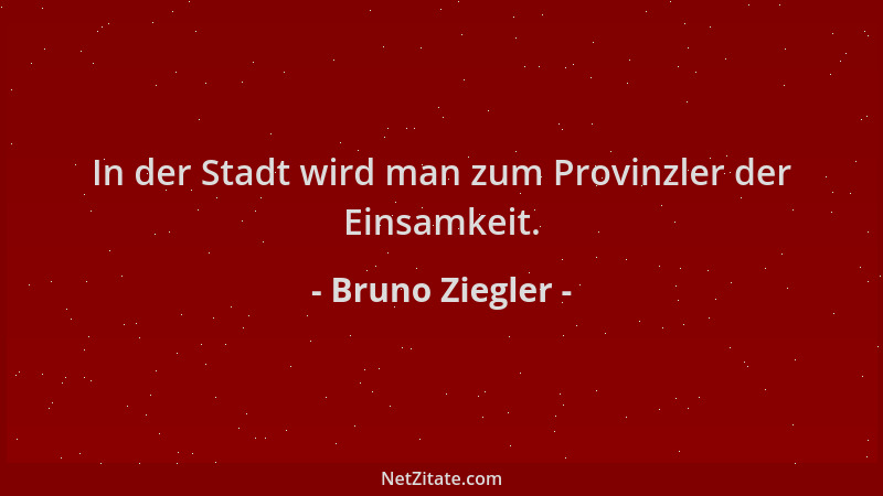 Bruno Ziegler - In der Stadt wird man zum Provinzler der Einsamkeit....