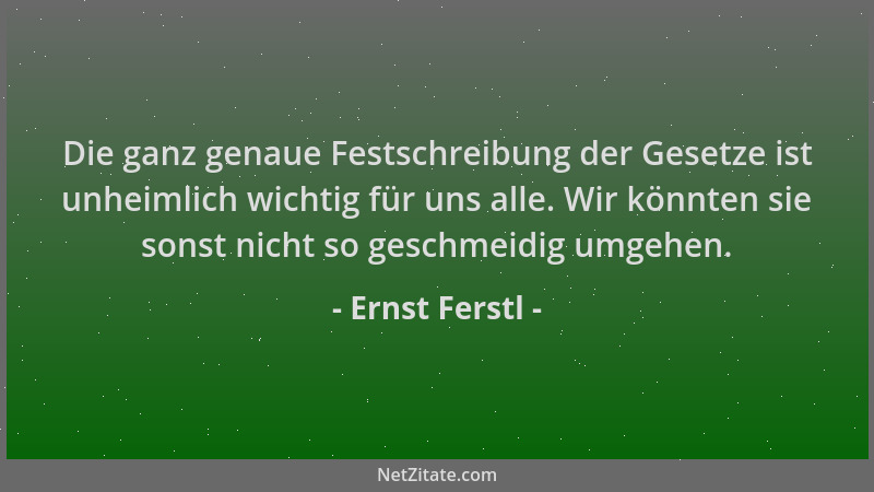 Ernst Ferstl - Die ganz genaue Festschreibung der Gesetze ist unheimlich wichtig für uns alle. Wir könnten sie sonst nicht...