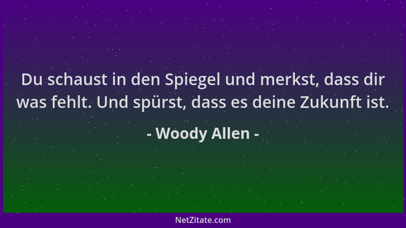 Woody Allen - Du schaust in den Spiegel und merkst, dass dir was fehlt. Und spürst, dass es deine Zukunft ist....