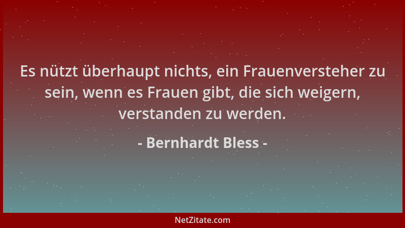 Bernhardt Bless - Es nützt überhaupt nichts, ein Frauenversteher zu sein, wenn es Frauen gibt, die sich weigern, verstanden...