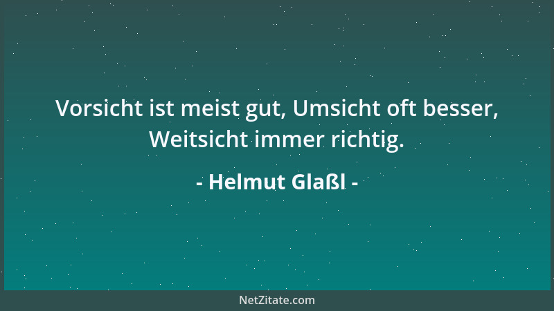 Helmut Glaßl - Vorsicht ist meist gut, Umsicht oft besser, Weitsicht immer richtig....