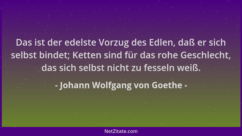 Johann Wolfgang von Goethe - Das ist der edelste Vorzug des Edlen, daß er sich selbst bindet; Ketten sind für das rohe Gesc...