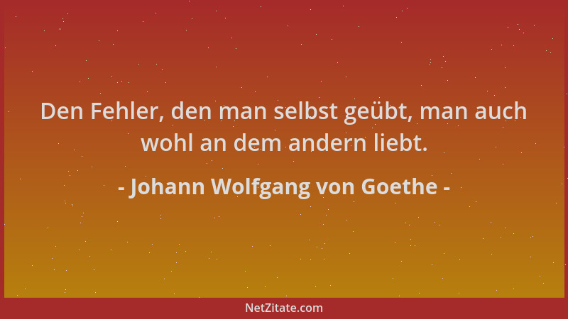 Johann Wolfgang von Goethe - Den Fehler, den man selbst geübt, man auch wohl an dem andern liebt....
